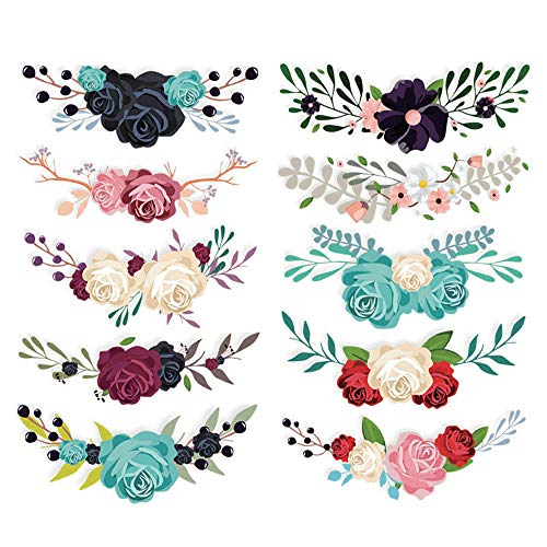 Flower Iron on Sticker Heat Transfer Patches 10 PCS Appliques Decals for  T-Shirt Jeans Backpacks Jackets Dress Clothing Art Decoration Accessories